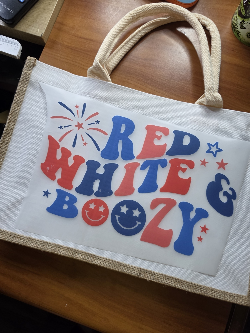 Red White & Boozy Canvas Tote Bag - Patriotic Red and Blue - Picture 1 of 1